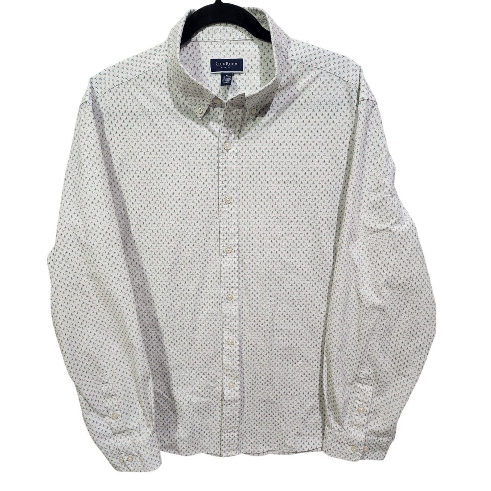 Club Room Golf Flag AOP White 4 Way Stretch Button Down XL Slim Fit Preppy